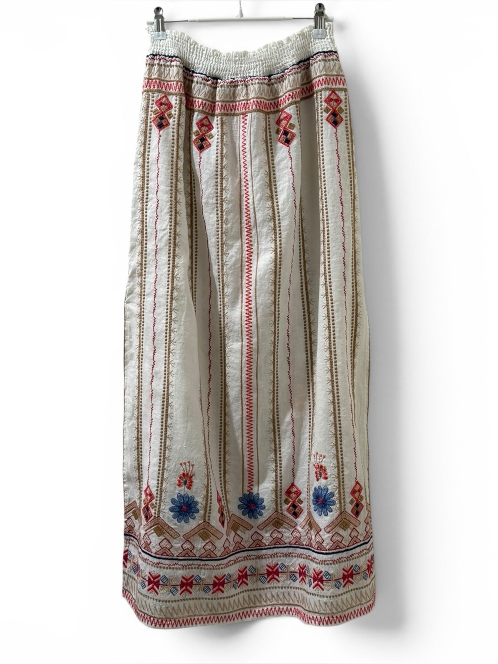 Johnny Was Frédérique Side Slit Linen Maxi Skirt White Embroidered Boho M - Picture 5 of 10
